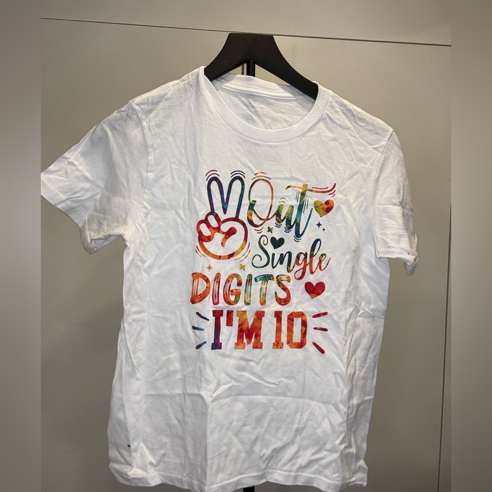 Kids White Graphic Tee - "Peace Out single digits Im 10”